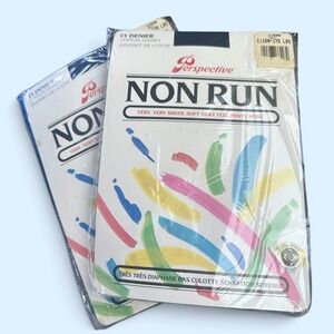 Vintage 2 Pack Perspective Non Run Sheer Pantyhose Navy Sz C 15 Denier Deadstock